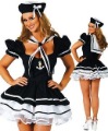 High Quality Lycra Black Coat White Brim Zentai Sailor Pirate Costumes