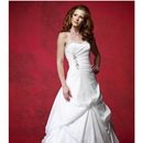 Embroidered Lace Up Strapless Ball Gown Satin Taffeta Neckline Chapel Train Wedding Dresses