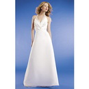V-neck & Embroidery High Waist White Beach Wedding Dresses