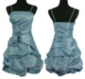 Knee Length Baby Blue Spaghetti Straps Satin Prom Cocktail Party Back Zipper Dress