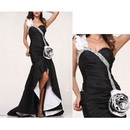 Black Besding Split Front Elegant One-Shoulder Evening Dress