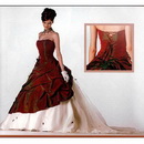 White & Red Ruffles Lace-up Floor-length Ball Gown Wedding Dresses