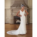Satin Bateau A-line Floor-Length V-neck Trumpe Bridal Cathedral Train Wedding Dresses