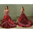 Red Embroidery & Ruffles Floor-length Cathedral Train Wedding Dresses