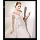 V-neck Ruffles White Floor-length Court Train Wedding Dresses