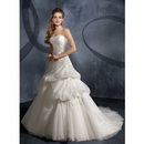 Mori Ivory A-line Strapless Sleeveless Embroidery Organza Satin Court Train Wedding Dresses