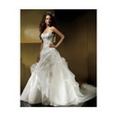Beaded Spaghetti Straps A-Line Asymmetrical Pick Up with Chapel Train Organza Wedding Dress