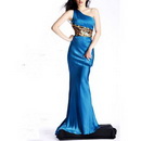 One-Shoulder Unique Blue Color Floor Length Style Prom Dresses