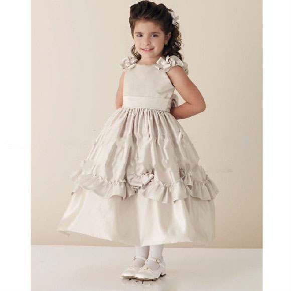 Sleeveless Tiered Tea Length Sashes / Ribbons Draped Flower Girl Dresses with Bow