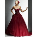 Red Color Organza Lace Up Floor-Length Wedding Dresses