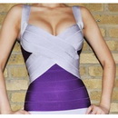 Purple & Silver Straps With Stripes Zipper Prom Dresses