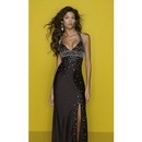 Shining Halter Beaded Satin Sexy Floor Length Prom Dresses