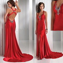 Elegant & Chic Red Taffeta silk V-neck Floor-length Evening Dresses