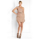 Apricot Color One-Shoulder Ribbons Ruffles Evening Dress