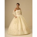 Satin Material Appliques Strapless Ball Gown Floor-Length Wedding Dresses