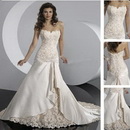 A-Line Chapel Train Strapless Cathedral Satin Embroidery Wedding Dresses