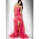 Cascading Ruffle Wrapped Style Unique Red Color Prom Dresses