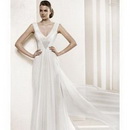 A-line V-neck Straps Sleeveless Beaded Chiffon Empire Wedding Dresses