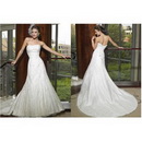 A-line Floor-length Strapless Sleeveless Tulle Appliques Luxury Wedding Dresses