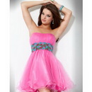 Pink Organza Sweetheart Sleeveless Backless Stack-up Beading Short Homecoming Dresses