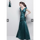 Sleeveless V-neck Draped Mermaid Trumpet Floor-length Prom Dresses