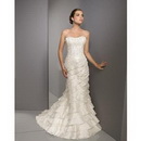 Off-the-shoulder Sheath Satin Tiered Skirts Chaple Train Strapless Wedding Dresses