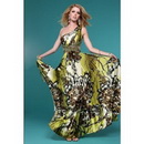 One-Shoulder Beaded Flower Printing Floor Length Prom Dress
