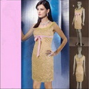 Gold Straps Sashes / Ribbons Knee-length Lace Zipper Wedding Dresses