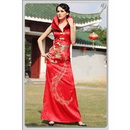 EMS Free Shipping Stand-up Collar Floor-length Satin Cheongsam/Qipao