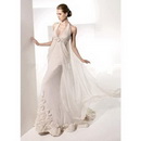A-Line Split Front Halter V-neck Applique Sleeveless Satin / Organza Empire Wedding Dresses