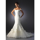Off-The-Shoulder Stain Organza Trumpet Floor-Length Wedding Dresses