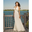 White Ruffles Straps V-neck Floor-length Crystal Floor-length Wedding Dresses