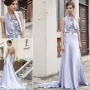 Beaded Halter Light Purple Color Floor Length Evening Dress