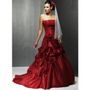Floor-length Satin & Strapless Red Plus Size Wedding Dresses