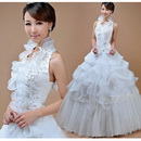 White Tulle Ruffles High-neck Evening Dresses