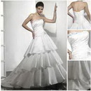 Multiple Layers Scalloped-Edge Lace-up Back Satin Strapless Wedding Dress