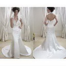 Mermaid V-Neck Sleeveless Ivory Satin Sweep Train Wedding Dresses