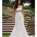 A-Line Satin Embroidery Beaded Strapless Straight Neckline Empire Wedding Dresses