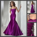 Purple Satin & Beaded Ankle-length One Shoulder Evening Dresses