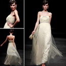 Beaded Organza Strapless Style Lace Material Evening Dress