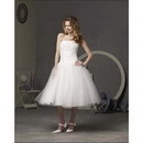 A-Line Beach Tea-length Chiffon Embroidered Strapless Wedding Dresses
