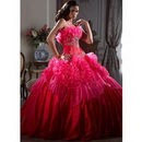 Elegant Ball Gown Strapless Organza Red Quinceanera Style Prom Dress