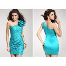 Elegance Beauty Blue Green One Shoulder with Flower Above Knee Formal Homecoming Dresses