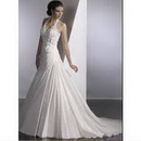 A-Line Halter Applique Gown Crystals Taffeta Sweep Train Wedding Dresses