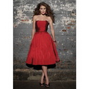 Red Tea-length Strapless Off-the-shoulder Wedding Dresses