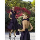 Tea-length Strap Halter Draped Trumpet / Mermaid Wedding Dresses