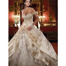 Taffeta & Ruffles Light Gold Organza & Spandex Evening Dresses