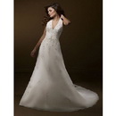 Floor-length A-line Straps Sleeveless V-neck Appliques Luxury Wedding Dresses
