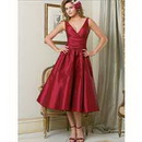Straps V-neck Tea-length Elegant & Luxurious Chiffon Wedding Dresses