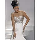 Sheath Criss-Cross Pleated Jewels Satin Sweep Train Wedding Dresses